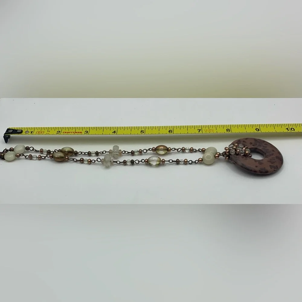 Lia Sophia Polished Mahogany Obsidian Stone Necklace, Quartz, & Rose Gold Beads